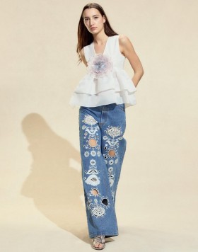  Bun na mBan Cynthia Rowley | Jeans Cos Leathan Bróidnithe