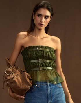  Blusas de mujer Cynthia Rowley | Blusa de organza de seda con hebilla