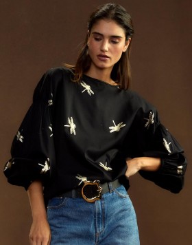  Dames Cynthia Rowley Tops | Geneva Gold Foil Cotton Blouse