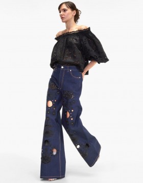  Cynthia Rowley Damen-Jeanshosen | Bestickte, weite Jeans